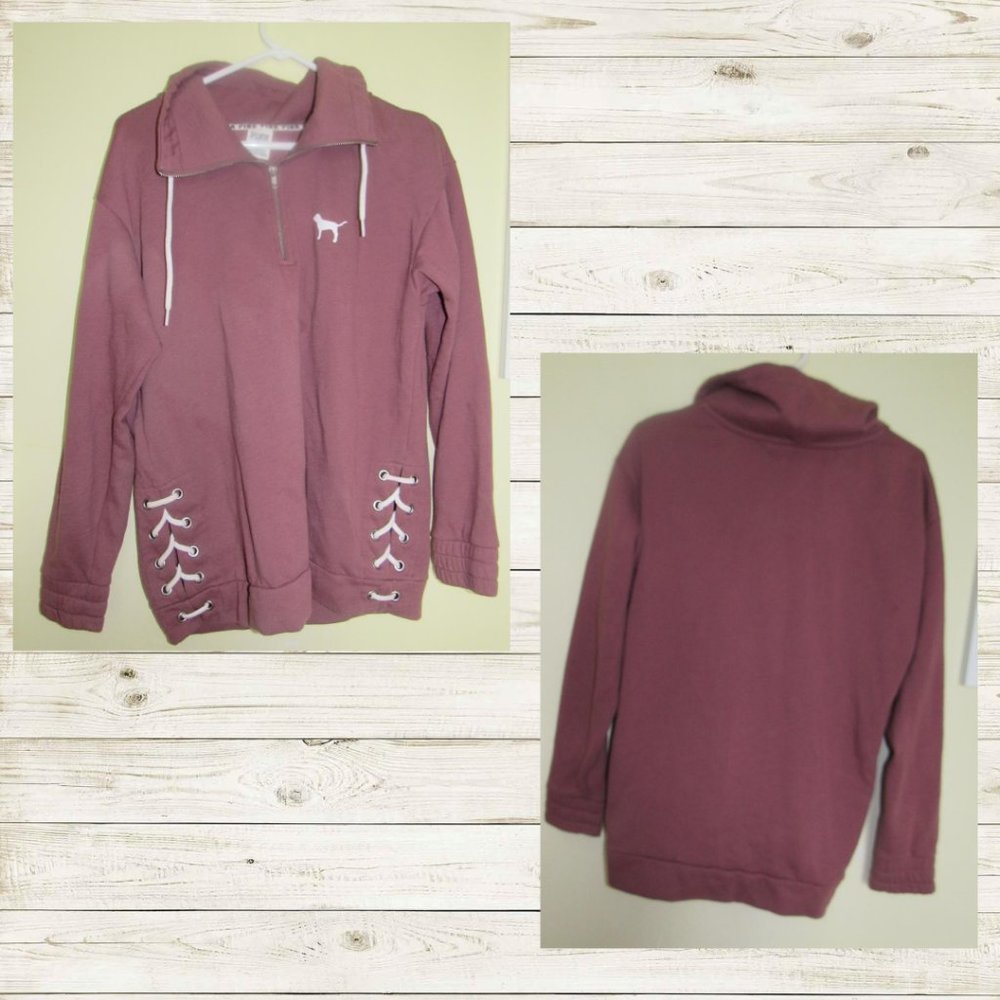 PINK QUARTER ZIP WITH TIES ON THE SIDE